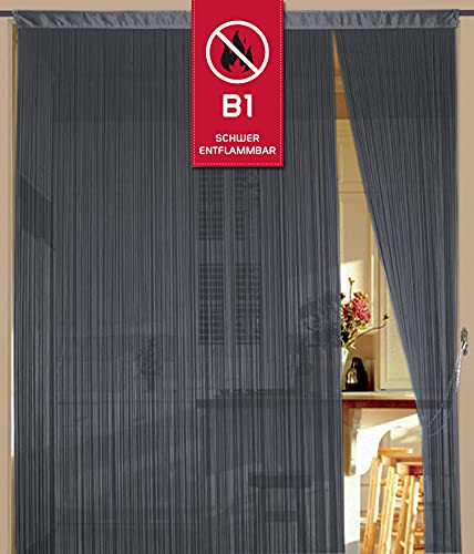 Kaikoon Fadenvorhang Fadenstore Messe B1 schwer entflammbar 150 cm x 500 cm (BxH) grau