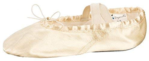 tanzmuster Ballettschuhe Damen - Nicky - Satin - ganze Ledersohle - Ballettschläppchen für Erwachsene - Champagner, Größe:39