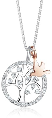 Elli PREMIUM Halskette Damen Lebensbaum im Bi-Color Trend mit Kristallen in 925 Sterling Silber
