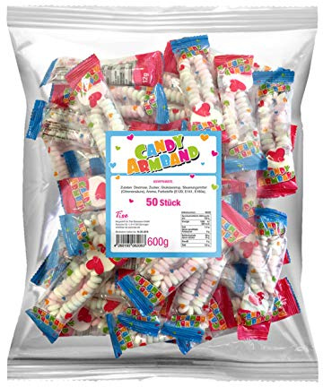 Tise Süsswaren Candy Armbänder 50 x12g (600g) Traubenzucker, einzeln verpackt