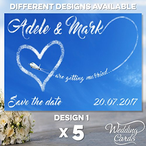 5 x Hochzeit Set Einladung Party Save the Date Laden Karte Postkarte Geburtstag Hochzeit Flight Wolken Love Trail Hochzeit Vintage Andenken