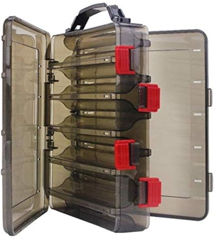 10/14 Grids Double-Sided Fishing Lure Hook Tackle Box Visible Hard Plastic Clear Fishing Lure Bait Squid Jig Minnows Hooks Accessory Storage Case Container (Grey-10 Grids)