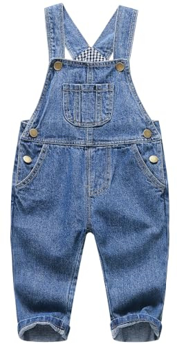 KIDSCOOL Salopette Bébé Jean, Combinaison Tout-Petit Bretelles | Salopette en jean bébé, combinaison déchirée doublée carreaux, tenue douce tout-petit