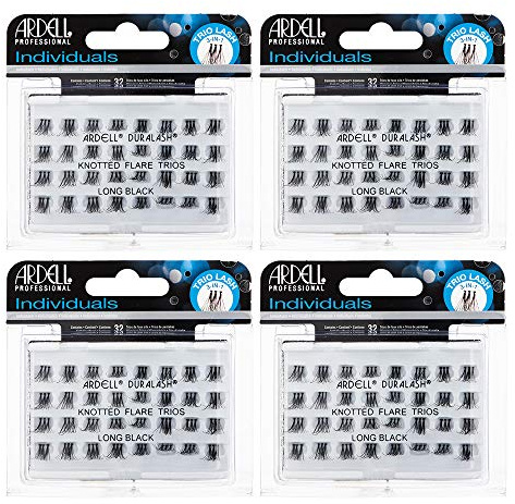 Ardell False Eyelashes Individual Lashes Trios Long Black - DIY Lash Clusters, Flared Volume, Strip Eyelash Extensions, 4 Pack