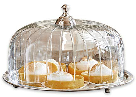 LOBERON LOBERON Cloche à gâteau Allaire | Plat à tarte et gâteau doté de pieds | Ustensile de pâtisserie en verre et inox | ø 32,5 cm, transparent/argenté