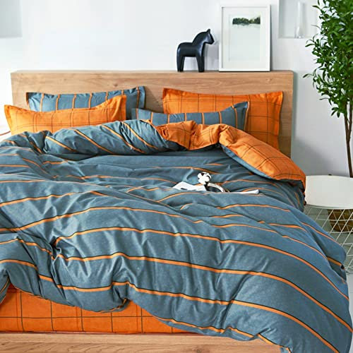 Fansu Juego de Ropa de Cama de 4 Piezas, LlanoImpresión Juego de Fundas de Edredón Incluye 1 Funda Nórdica y 1 Sábana encimera 2 Funda de Almohada (220x240cm,Rayas Naranjas)
