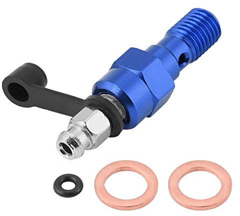 Motorrad Entlüftungsschraube, Akozon Aluminium Bremse Hauptzylinder Bremssattel Entlüftungsschraube Nippel Hohlschraube M10x1.0 mm + Staubkappe(Blau)