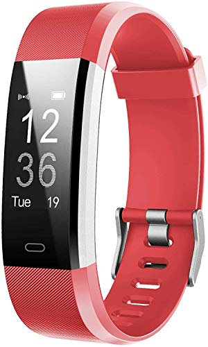 Pulsera de actividad física con monitor de ritmo cardíaco, resistente al agua, pulsera inteligente con contador de pasos, contador de calorías, podómetro, reloj para mujeres y hombres (rojo)