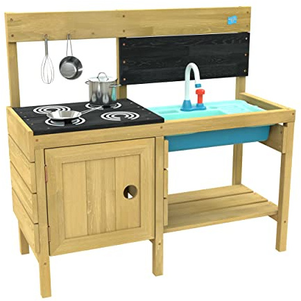 TP Toys, Splash and Play Happy Chef - Cocina de Barro de Madera al Aire Libre para niños, Juego de Barro y sensorial, Juguetes de jardín y al Aire Libre, para Mayores de 3 años, 94 x 36 x 84 cm