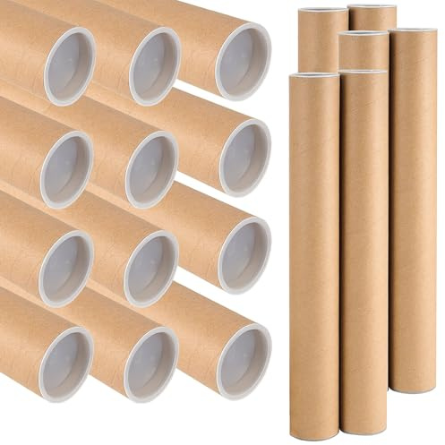 HOIGON Versandrollen aus Kraftpapier mit 50 weißen Endkappen, brauner dicker Karton, 3-lagiger Spiralgewickelter Konstruktion für Versand, Versand und Lagerung, 18 Stück