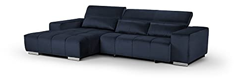 Mivano Eckcouch Orion / Großes Ecksofa mit XL-Recamiere inkl. Relaxfunktion, Kopfteilfunktion und Kissen / 307 x 73 x 186 / Velours, Blau