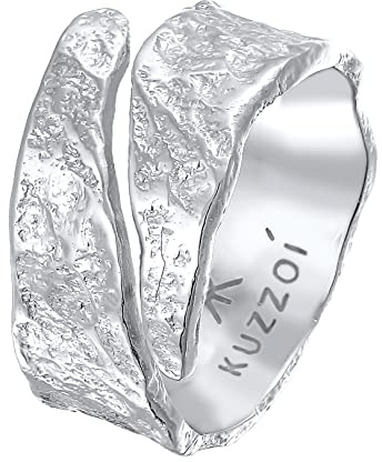 Kuzzoi Herrenring im Used Design Bandring massiv (12 mm) 925 Silber | Silberring gehämmert Ring für Männer Bikerring Ringgröße 60 - 66