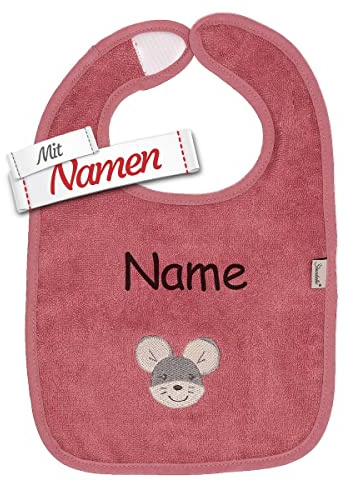 LALALO Sterntaler Lätzchen personalisiert mit Namen (bestickt) Maus Mabel in Rosa (2 St.), GOTS zertifiziert Baby & Kleinkind Bio Spucktuch, Mädchen Klettlätzchen Halstuch/Babylätzchen