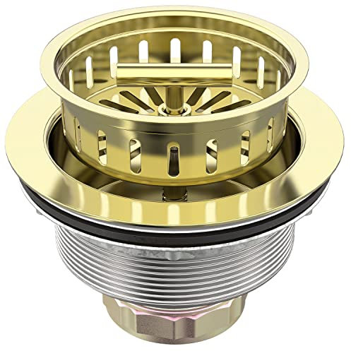 BOTEMY B9171 Gold Kitchen Sink Drain Kit 3 1/2 Sink Strainer for Kitchen Sink with Stainless Steel Strainer Stopper Drain Assembly Basket Strainer Fit Standard Sink Drain Hole