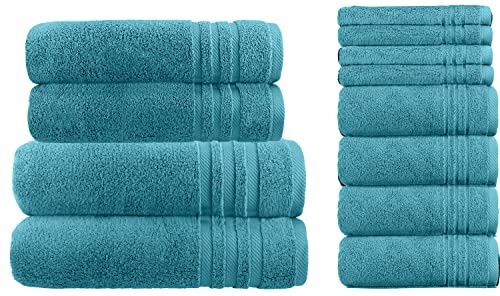 La Vida Premium Handtuch-Set 12-teilig Petrol, 100% Frottee-Baumwolle, 480g/m², weich und saugstark, fürs Badezimmer, Oeko-Tex 100 Zertifiziert, 2X Bade- + 2X Dusch- + 4X Hand- + 4X Gästetuch