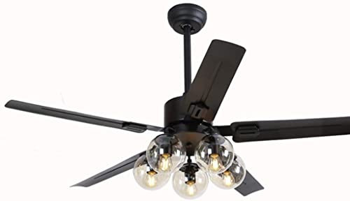 ABGRC Interno Lampada da soffitto a Foglia di Ferro Vintage, Ventilatore da soffitto con Telecomando per Soggiorno Camera da Letto, lampadario a Risparmio energetico E27 Estate