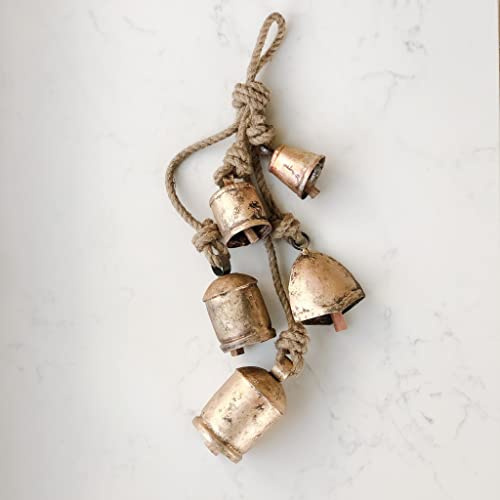 LIMBAD Handmade Eisen Glocke Hängende Glocke Messing Finish Wandseil 5 Glocken Cluster Wand Hängende Décor Glocken, 29 Zoll Lange Hängende Bell Set - für Falten, Outdoor, Indoor, Weihnachten