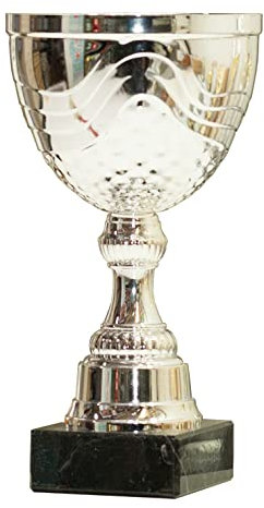tecnocoppe Coppa con tazza in metallo altezza 19 cm con base in marmo nero. Targhetta personalizzata omaggio Premiazioni moderne economiche sportive Trofeo