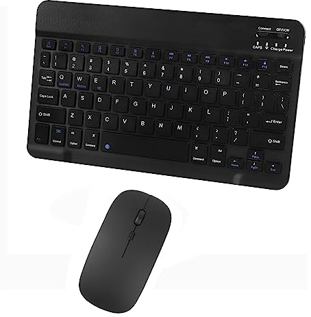 Tastiera e mouse wireless Bluetooth, ultra-sottile, ergonomica, ricaricabile, set di tastiera Bluetooth per Apple iPad, iPhone, Samsung, tablet, telefono, Android, PC, computer, Mac, smartphone (nero)