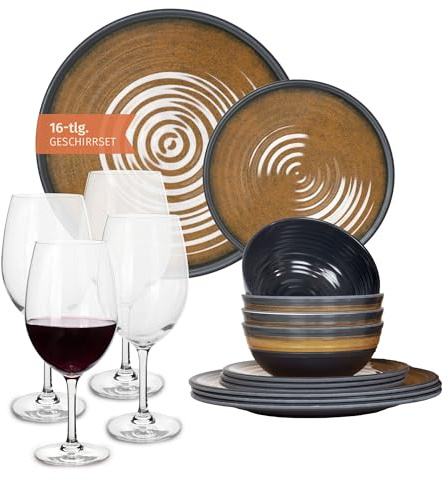 Set di stoviglie da campeggio in melamina Stone Curry + 4 bicchieri da vino rosso Tiamo bicchieri da vino rosso stoviglie picnic barbecue pentole