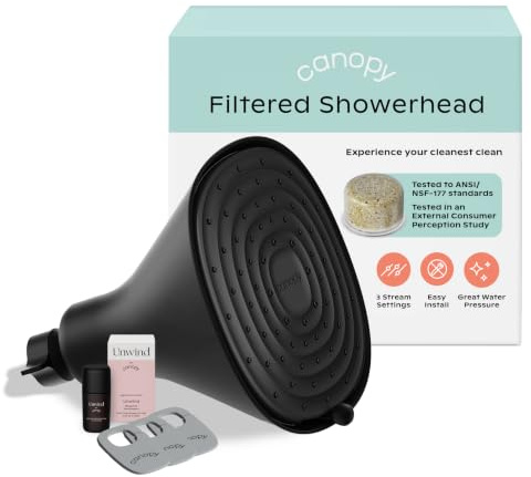 Canopy Filtered Shower Head - High Pressure Shower Head Filter for Hard Water - Shower Filter To Remove Impurities for Healthier Scalp, Skin & Hair - Reduce Dry Skin & Breakage - Black Shower Head