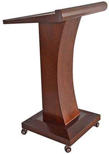MObyat Holz-Podium,Podium, mobiles rollendes Rednerpult, Podiumstisch, Hosting, Empfangstheke, Präsentationspodest, hölzernes Rednerpult, Ständer, Präsentationspult, braun/kaffeefarben