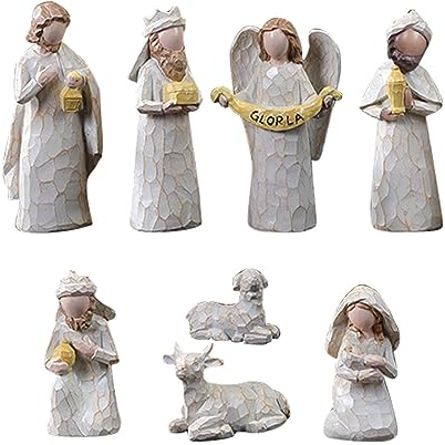 WOTEG Krippenszene Weihnachtsschmuck, 10 Stück Krippenfiguren aus Kunstharz, Jesus Figuren Sets mit Marienfiguren, Krippe für drinnen und draußen
