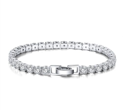 Luxuriöses Damen Trend Tennisarmband Armkette 4 mm Zirkonia von ROUGEMONT Jewellery 18cm Länge 18K mehrfach Vergoldung aus Weißgold