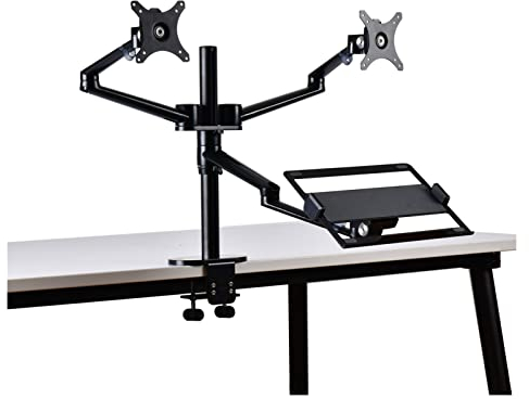 Brazo Monitor de Escritorio Soporte for monitor y computadora portátil, soporte for monitor con resorte de gas for dos pantallas planas curvas de 17-32 y una computadora portátil de 12-17 con abraza