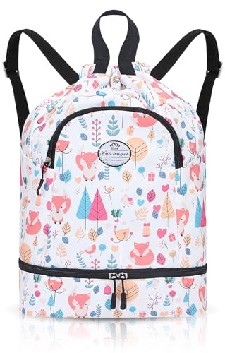 HUA ANGEL Leichter Rucksack Mit Kordelzug Sportrucksack Damen Mit Schuhfach Und Nassfach Wasserdichter Beutel Mit Kordelzug Für Reise Schwimm Training Beach Yoga Basketball FußBall