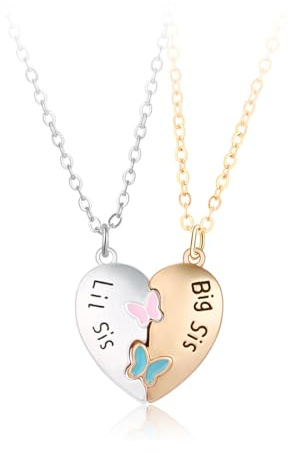 BFF Ketten für 2 Mädchen, Große Schwester Kleine Schwester Freundschaft Halskette, Schmetterling Herz Anhänger Kette, Beste Freunde Halsketten, Schmuck Geschenke für Kinder Mutter Schwestern Freunde