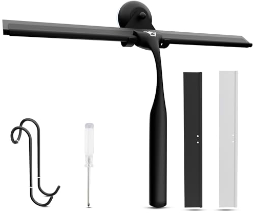 Wunset Abzieher Reiniger, Premium Duschabzieher für funkelndes sauberes Glas & Spiegel, effizienter Fensterabzieher für Zuhause & Büro, langlebig, streifenfrei & einfach zu bedienen (25 cm, ​​Schwarz)