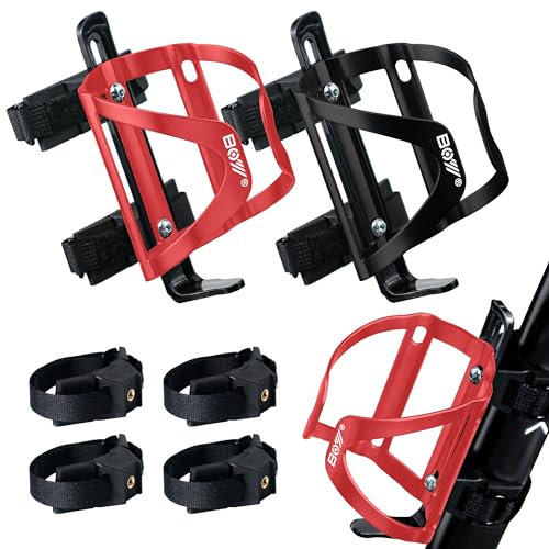 Bike Water Bottle Holder & Bottle Cage Mount for Adults & Kids, + No Screw + Velcro + Adjustable Strap + Aluminum Alloy + Lightweight + Portable for Mountain Bicycle Accessories (Black/Pink)