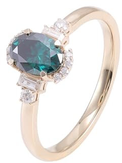 Epinki Echt Goldschmuck, 9 Karat Gold Ringe, Klassiker Verlobungsring mit Oval Moissanit Dunkel Grün, Au 750 Eheringe Partnerringe Freundschaftsringe Gr.61 (19.4)