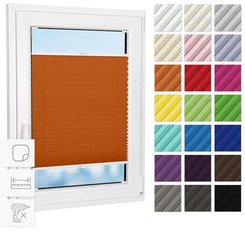 Estika Plissee zum kleben innenrahmen - Orange - 75 cm x 200 cm - Plissee ohne Bohren, Plissee kleben, Rollos für Fenster ohne Bohren, Jalousien Fenster für innen, Fenster plissee
