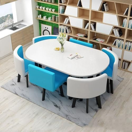 90 * 150cm Esstisch mit 6 Stühlen for 6 Personen, Esstisch Weiss, Konferenztisch Empfangstisch for Küche und Esszimmer, Balkon esstisch Set 6 Personen(7)