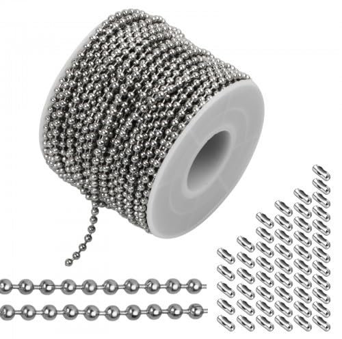 20 Metri Catenina Sfere Acciaio Inossidabile per Collane, 2,4mm Catenine di Estensione, Catenina di Perline al Metro con 50 Connettore per DIY Portachiavi Collane Orecchini Bracciali Kit per Lavori