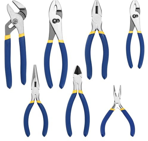 7pcs Pliers Set with Groove Joint, Long Nose, Slip Joint, Linesman, and Diagonal Pliers for DIY & Home Use (Blue)