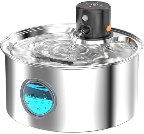 Fuente para Gatos sin Cable: Bebedero Gatos Automatico Acero Inoxidable - Fuente Perros Inalambrica con Sensor de Movimiento - 3.2L Dispensador agua Mascota con Bateria Recargable -Filtración Múltiple