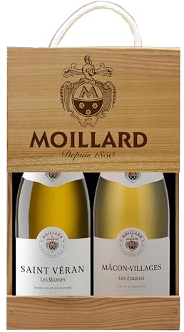 Moillard - Confezione regalo Saint-Véran, Mâcon-Villages, vino bianco Chardonnay, Grand Vins de Bourgogne in scatola di legno (2 x 0,75L)
