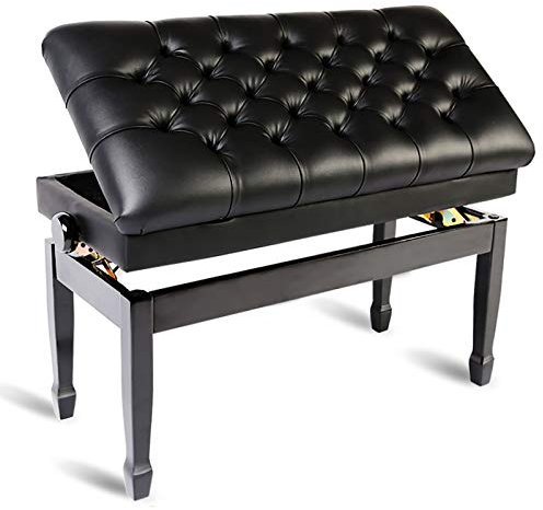 Klavierbank mit Stauraum Doppelsitz Schwarz PU-Leder 50 60 cm Premium Ablagefunktion Klaviersitz