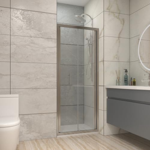 NRG 800x1900mm Bathroom Bi Fold Shower Door for Wet Room Chrome Framed | Shower Enclosures, 6mm Safety Tempered Glass, Shower Room, Space Saving, Wet Room, Easy to Clean, Bathroom
