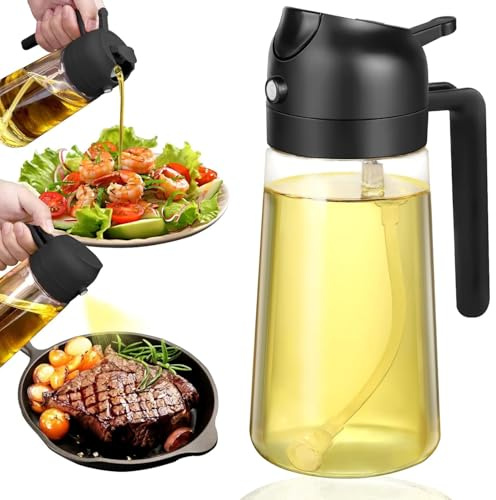 Pubiao Olive Oil Spray Bottle - 16oz/470ml Sprayer 2 in 1 Olive Oil Dispenser Bottle for Kitchen Accessories - Kitchen Gadgets, For Air Fryer, Salad, BBQ - Black