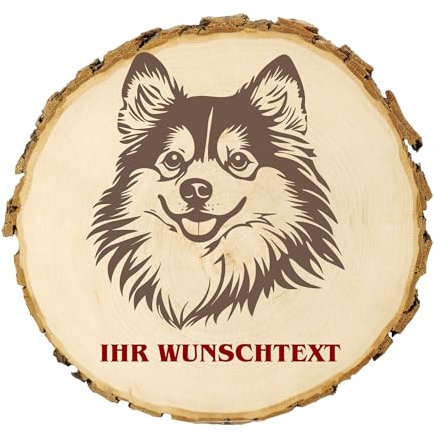 KIWISTAR UG - 14-16 cm Baumscheibe - Toy American Eskimo Dog - Hund - personalisiertes Geschenk individuell selbst gestalten - Name - Holzscheibe mit Wunschtext - Naturholz - Geschenk - Türschild