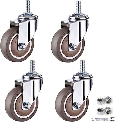 ZHENCHAO Lenkrollen, Radplatte, Lenkrolle für Möbel, Rolle mit Gewindestift M12 x 25 mm, bewegliche Rolle, kleine Rolle, Trolley aus TPE-Gummi, Hochleistungsrollen, 4-teilige Bremse, 50 mm/