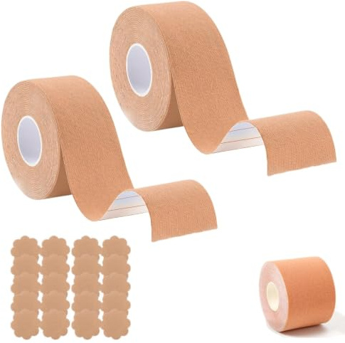Tokaneit Boob Tape Push-Up, Cinta de Levantamiento de Senos, 2 Cinta Sujetador Levantamiento con 10 Par de Cubre Pezones de Silicona, Se Adapta a A-G, Cinta Invisible Boob Tape Elástica