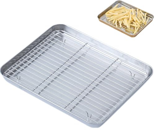 Planches à pâtisserie en acier inoxydable, plaque à pâtisserie de 8,7 x 6,9,9 x 1 pouce avec grille, plaque à pâtisserie à carreaux à chaleur, plateaux de four en acier inoxydable pour rôtissage du f