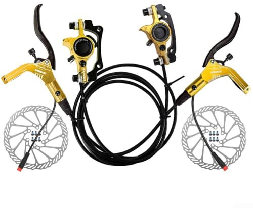 NbgrvB Hydraulisches Scheibenbremsen-Set für E-Bike, hydraulisches Bremsen-Set, Aluminiumlegierung, hydraulische Bremsen-Kits, Fahrrad-Abschaltbremshebel links hinten/rechts vorne (Golden)