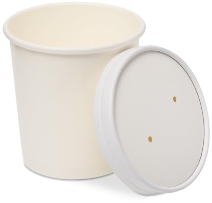 50 x 32oz / 900ml White Kraft Disposable Soup Containers with Lids | Heavy Duty Eco-Friendly, Microwave & Freezer Safe | Paper Soup Bowls for Hot & Cold Foods Ideal for Takeaway, Ice Cream & Deli Use