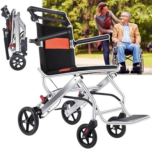 ERSINIAN Leichter Klapprollstuhl, Ultraleichter Transportrollstuhl (7,5 kg), Tragbarer Reiserollstuhl Mit Handbremse, Tragkraft 220 Pfund, Für Ältere Menschen Und Kinder
